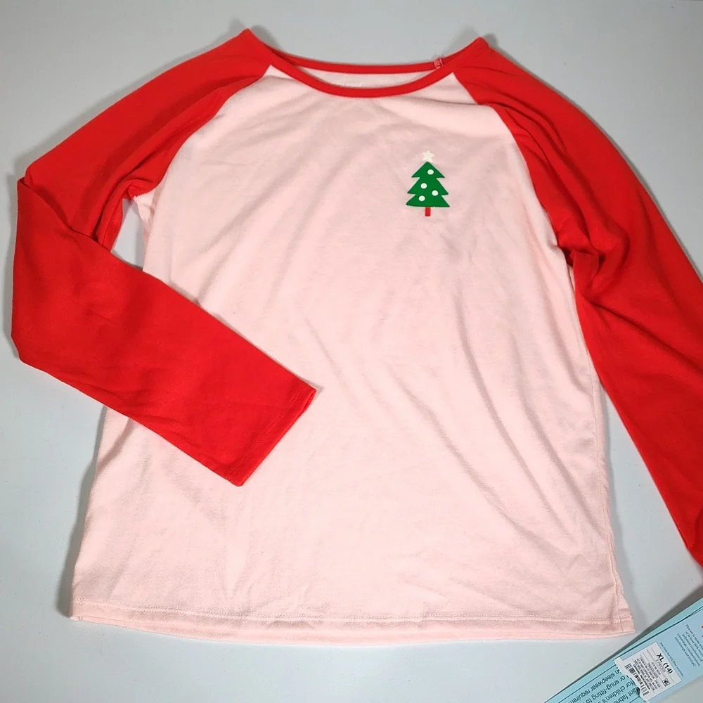 NWT Cat & Jack girls Christmas tree pajama shirt top XL‎ 14